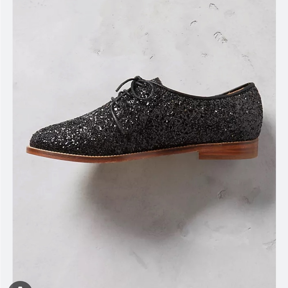 ANTHROPOLOGIE Bobbies La Majorette Glitter Oxfords Black EU 39 US 8.5